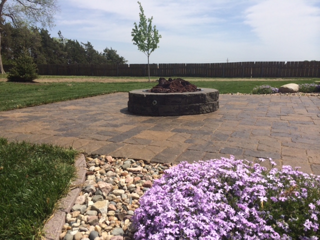 Fire pit and patio with rockbed